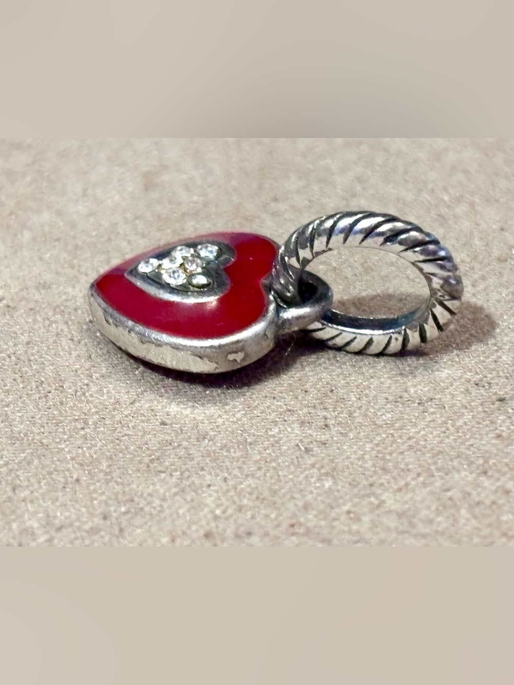 Brighton Red Heart charm Enamel on silver Crystals Brighton 🅱️ on back Retired - Picture 4 of 6